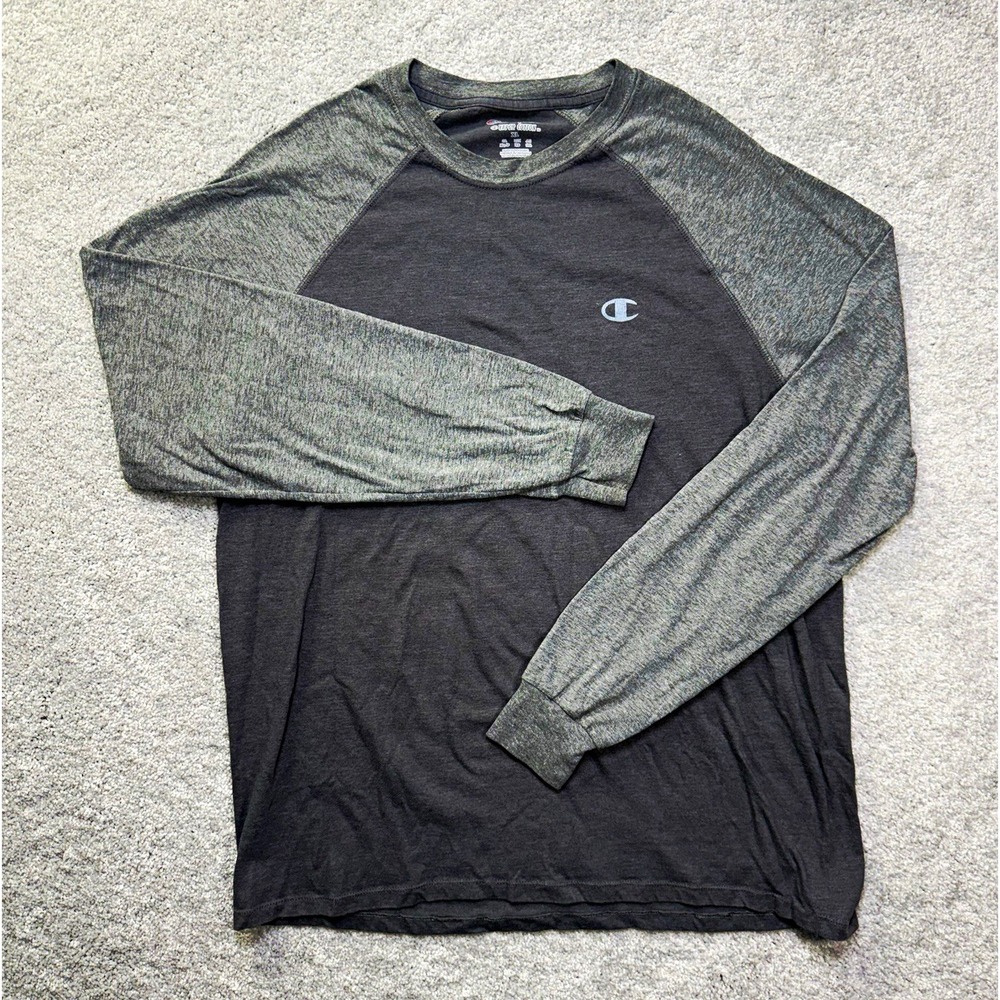 Champion Vapor Cotton Long Sleeve T-Shirt Mens XL Gray Black Raglan Athletic Tee